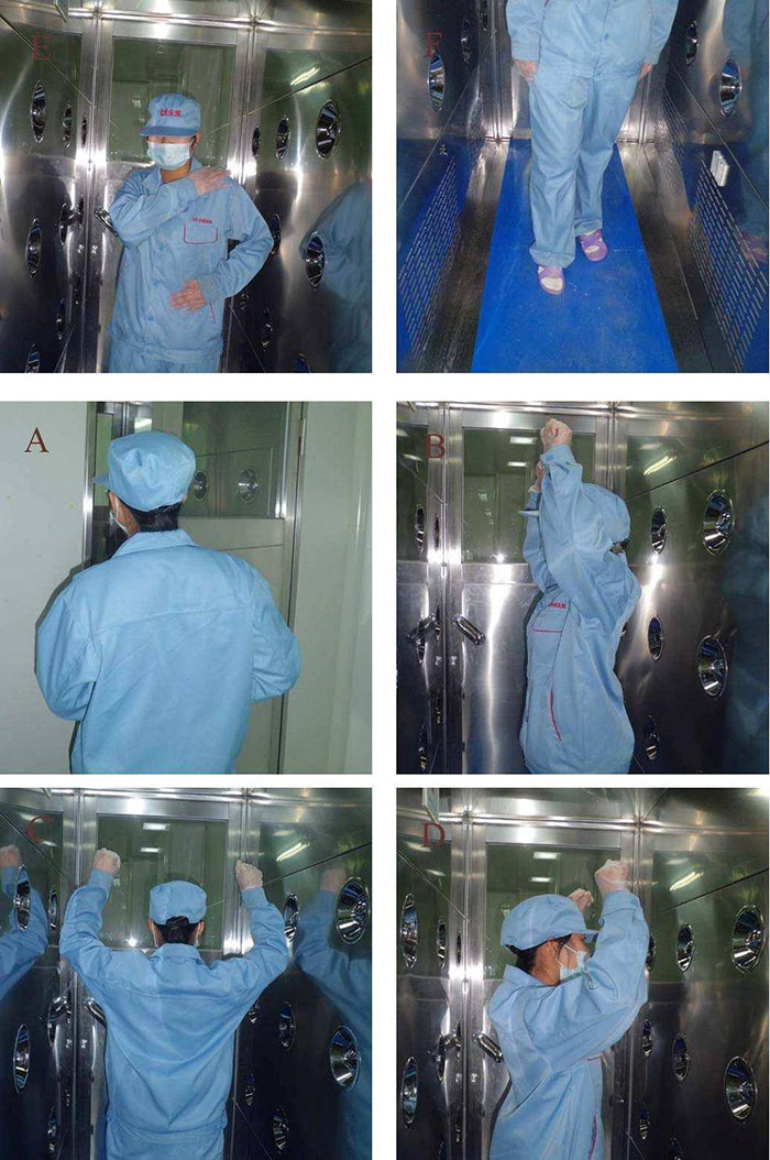 操作人員進(jìn)入風(fēng)淋室前，應(yīng)穿戴好個(gè)人防護(hù)用品，如無(wú)菌服、帽子、口罩、手套等。